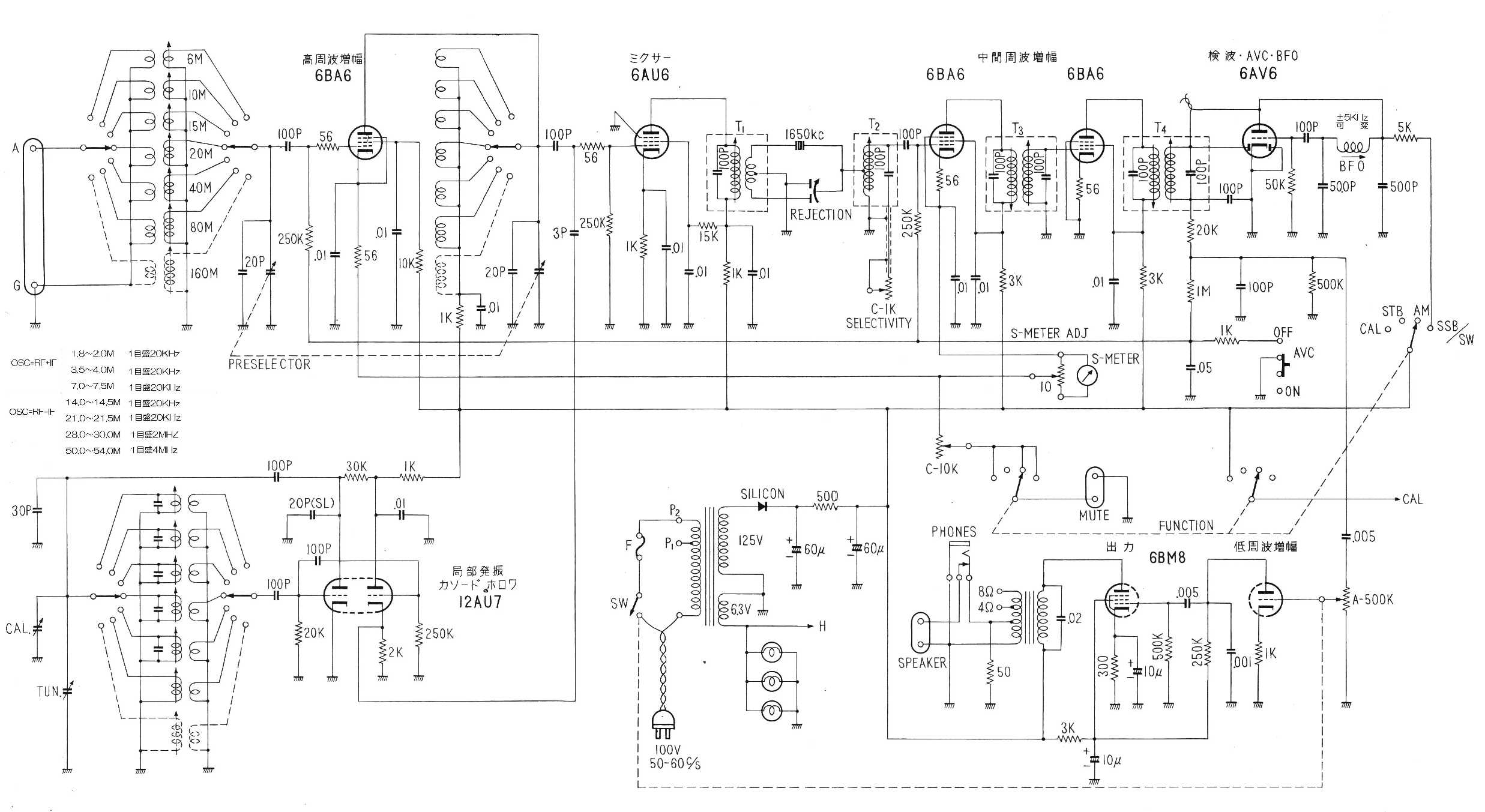 SR-500K回路図（KKスター通信型受信機キット）: 古えの真空管リグの回路図