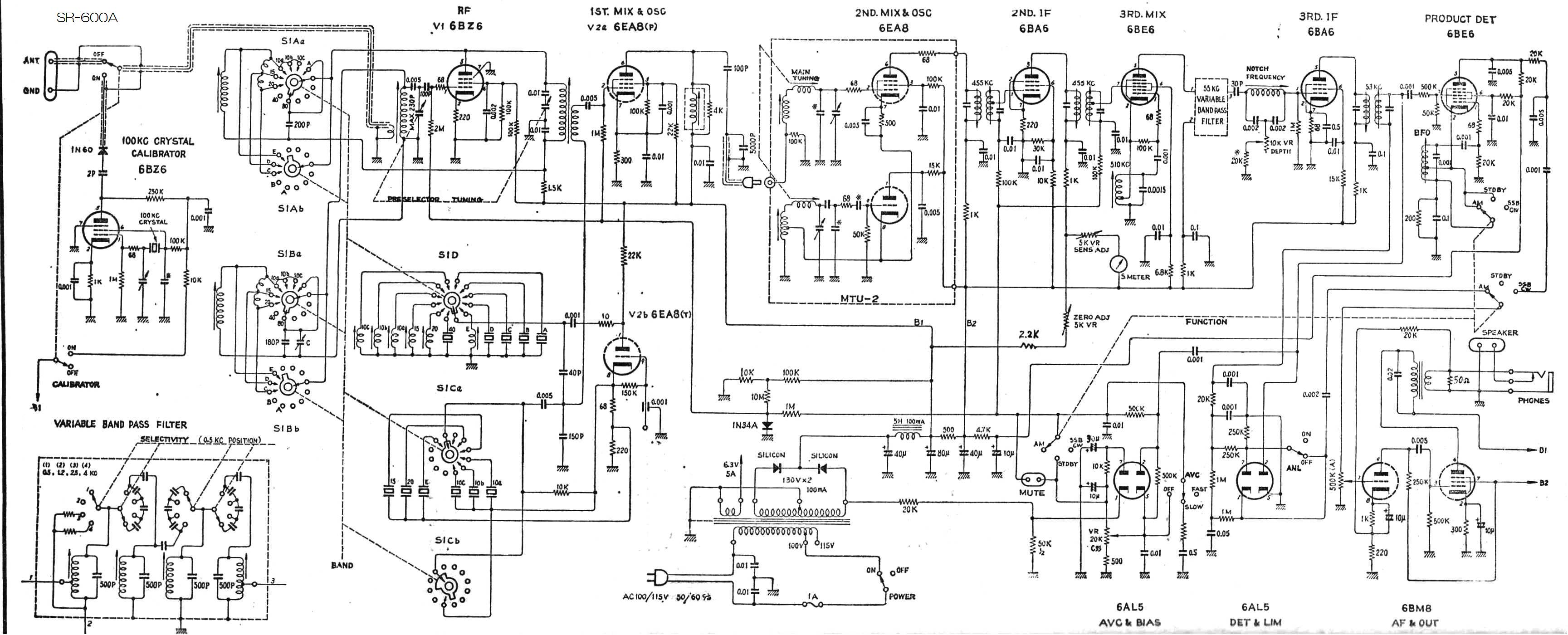 SR-600Aの回路図（スターの受信機）: 古えの真空管リグの回路図